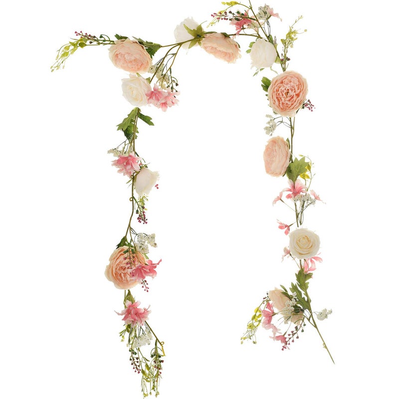 Lvydec Artificial Peony Flower Garland - 6ft Silk Peony Garland with Champagne and White Flowers for Wedding Party Table Decoration - Image 1